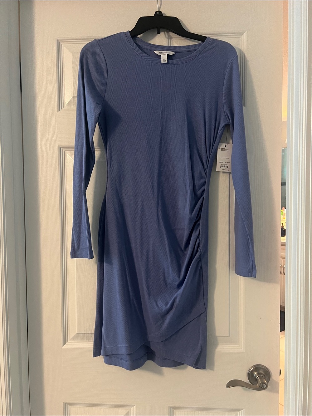 Nine West Long-Sleeve Ruched Midi Dress - Periwinkle